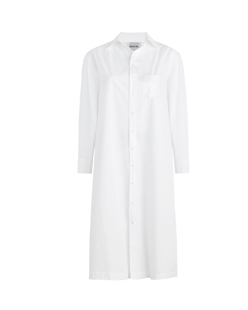 Front of a size 4 Cotton Shirt Dress in White in White by BAACAL. | dia_product_style_image_id:257784